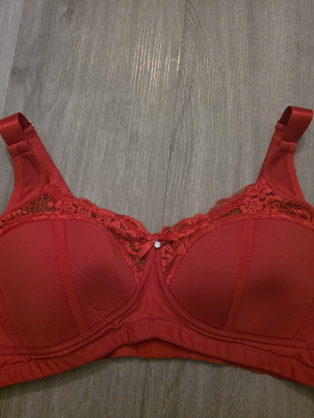 Red Lace-Trim Wireless Bra - Women Intimates US 40D